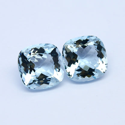 Natural Flawless Aquamarine Pair 8.02 Carat 10x10 MM Cushion Shape Faceted Gemstone Pair