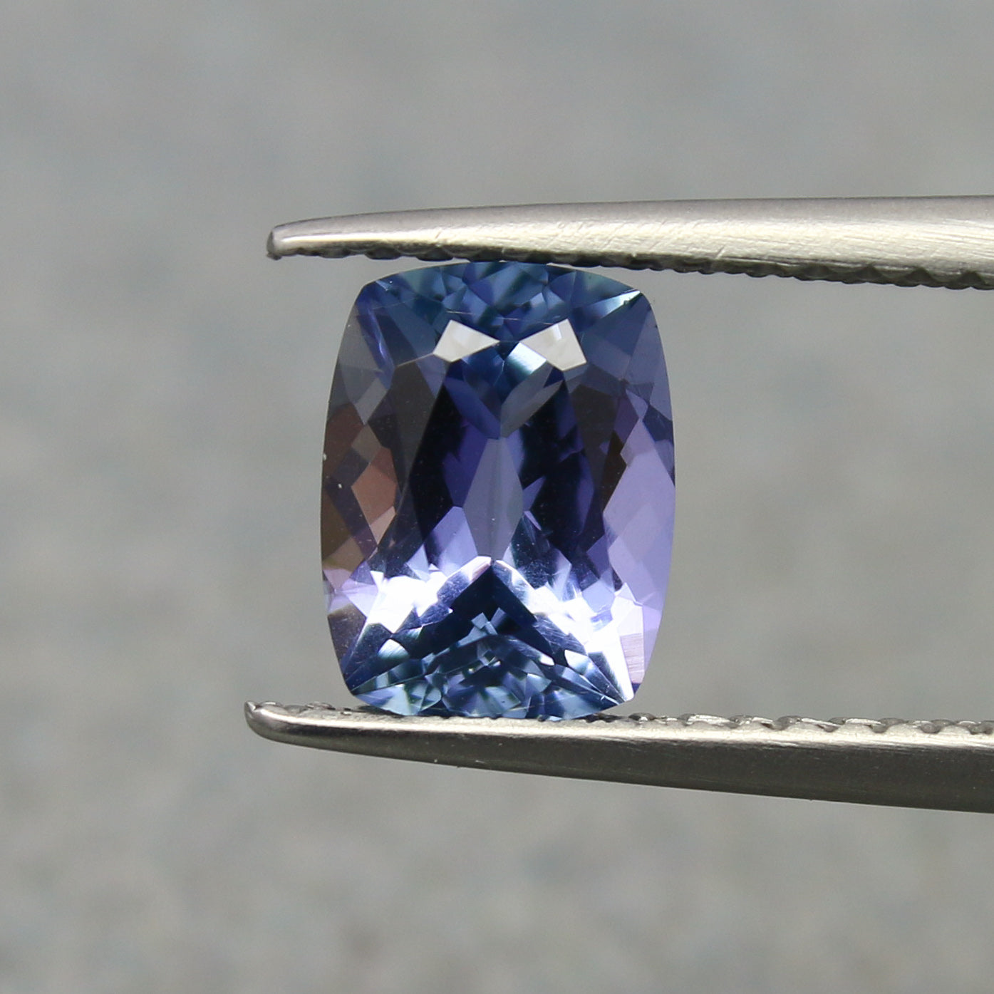 Natural Bi-Color Tanzanite 1.53 Carat 7.8x6 MM Cushion Shape Faceted Gemstone