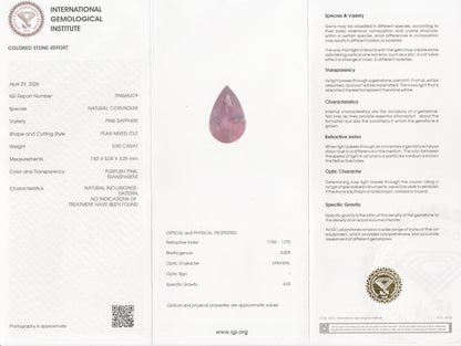 Natural Pink Sapphire 0.90 Carat 7.8x5 MM Pear Shape Faceted IGI Certified Gemstone