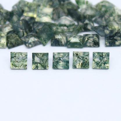 Natural Moss Agate Lot 4x4 MM Square Shape Faceted Gemstone Lot