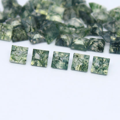 Natural Moss Agate Lot 4x4 MM Square Shape Faceted Gemstone Lot
