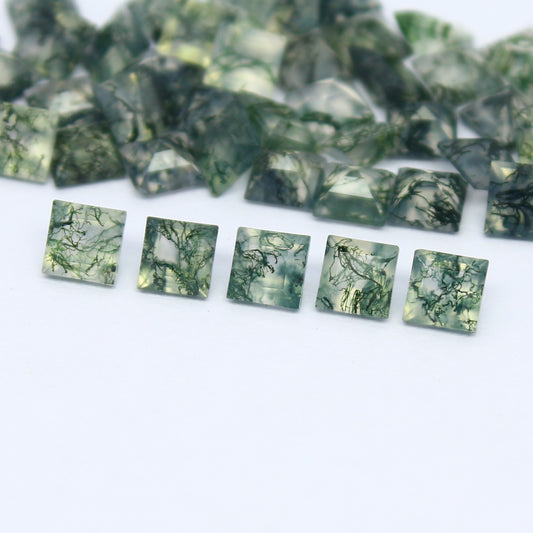 Natural Moss Agate Lot 4x4 MM Square Shape Faceted Gemstone Lot