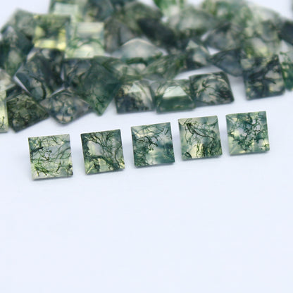 Natural Moss Agate Lot 4x4 MM Square Shape Faceted Gemstone Lot