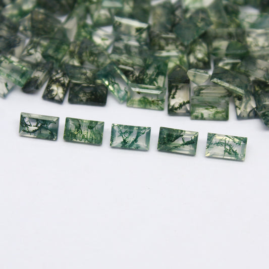 Natural Moss Agate Lot 5x3 MM Baguette Shape Faceted Gemstone Lot