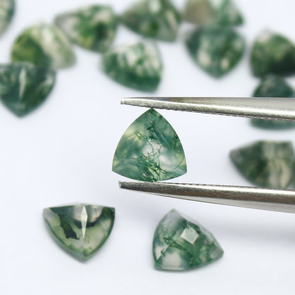 Natural Moss Agate Lot 6x6 MM Trillion Shape Faceted Gemstone Lot