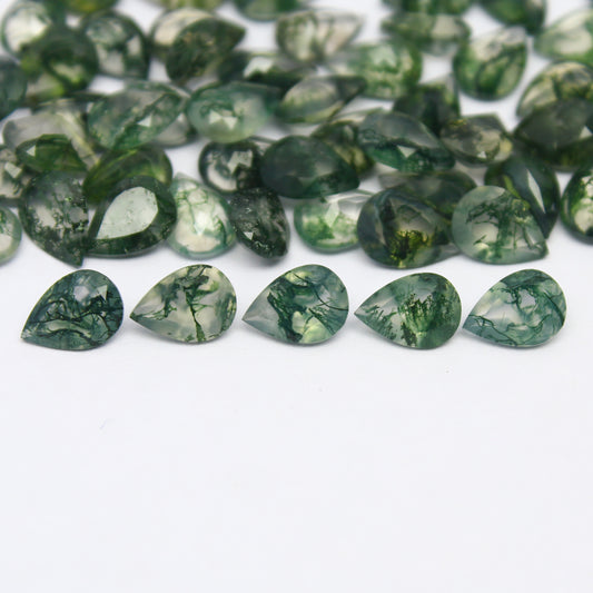 Natural Moss Agate Lot 7x5 MM Pear Shape Faceted Gemstone Lot