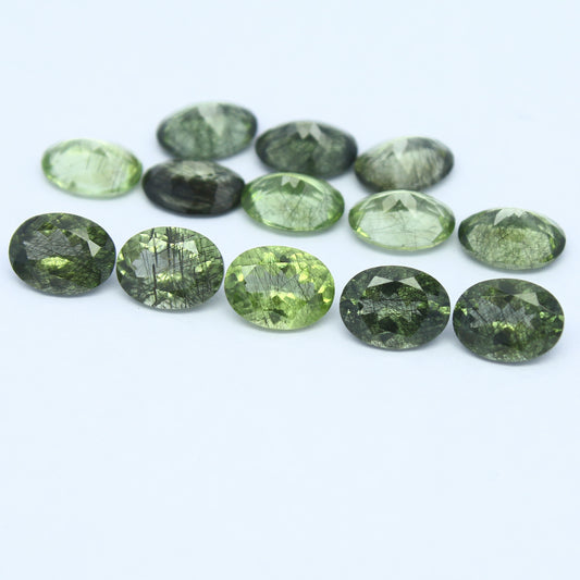 Natural Ludwigite Needles in Peridot Lot 6x4 to 10x7 MM Oval Shape Faceted Rutile Peridot Gemstone Lot