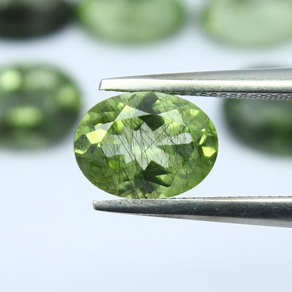 Natural Ludwigite Needles in Peridot Lot 6x4 to 10x7 MM Oval Shape Faceted Rutile Peridot Gemstone Lot