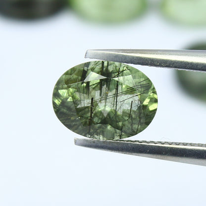 Natural Ludwigite Needles in Peridot Lot 6x4 to 10x7 MM Oval Shape Faceted Rutile Peridot Gemstone Lot