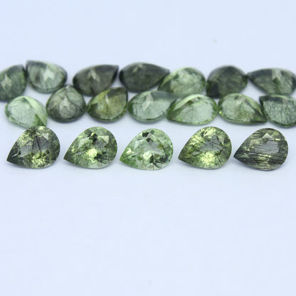 Natural Ludwigite Needles in Peridot Lot 7x5 to 10x7 MM Pear Shape Faceted Rutile Peridot Gemstone Lot
