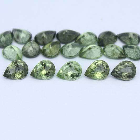 Natural Ludwigite Needles in Peridot Lot 7x5 to 10x7 MM Pear Shape Faceted Rutile Peridot Gemstone Lot