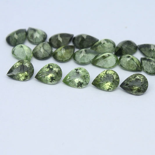 Natural Ludwigite Needles in Peridot Lot 7x5 to 10x7 MM Pear Shape Faceted Rutile Peridot Gemstone Lot