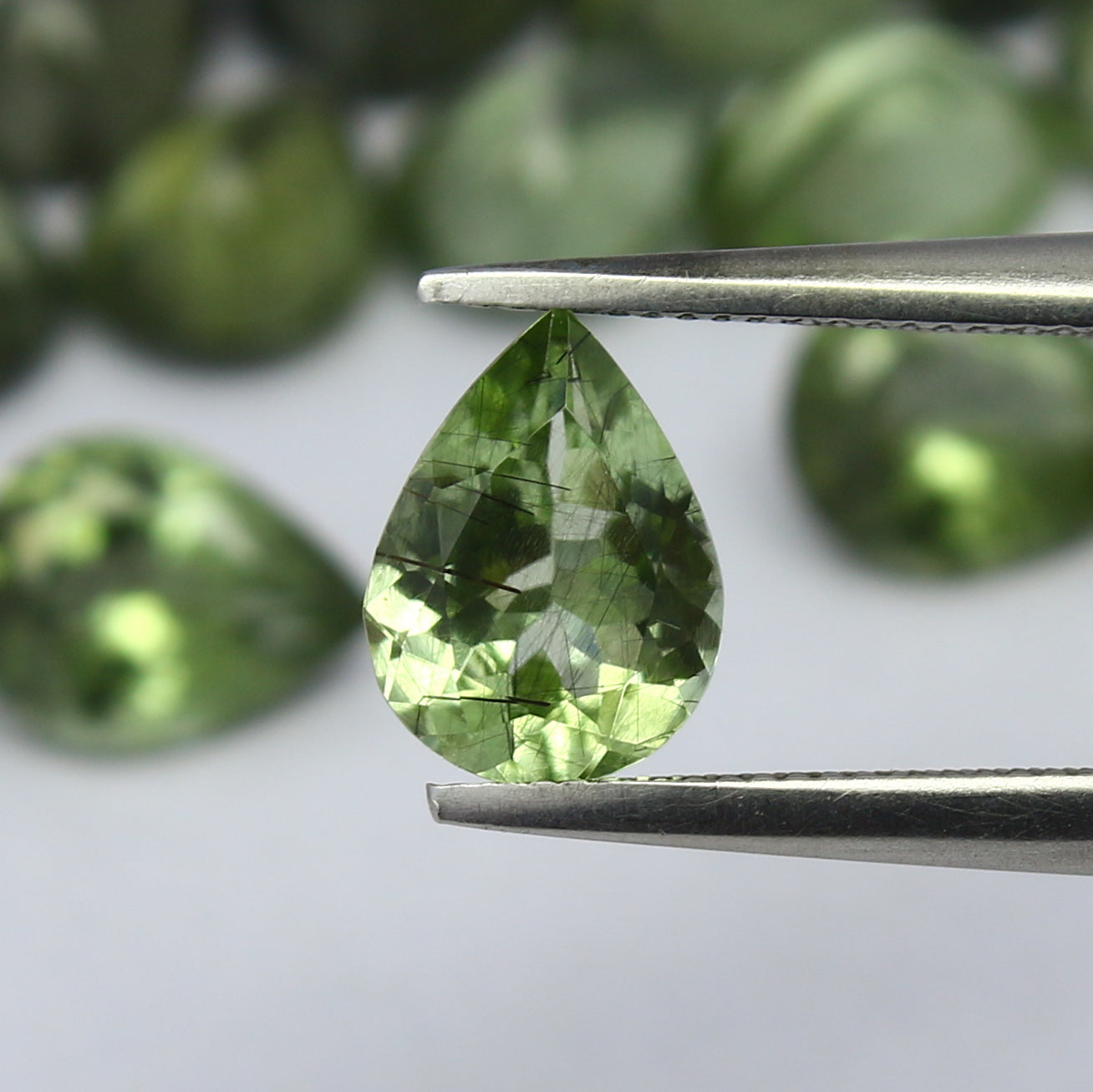 Natural Ludwigite Needles in Peridot Lot 7x5 to 10x7 MM Pear Shape Faceted Rutile Peridot Gemstone Lot