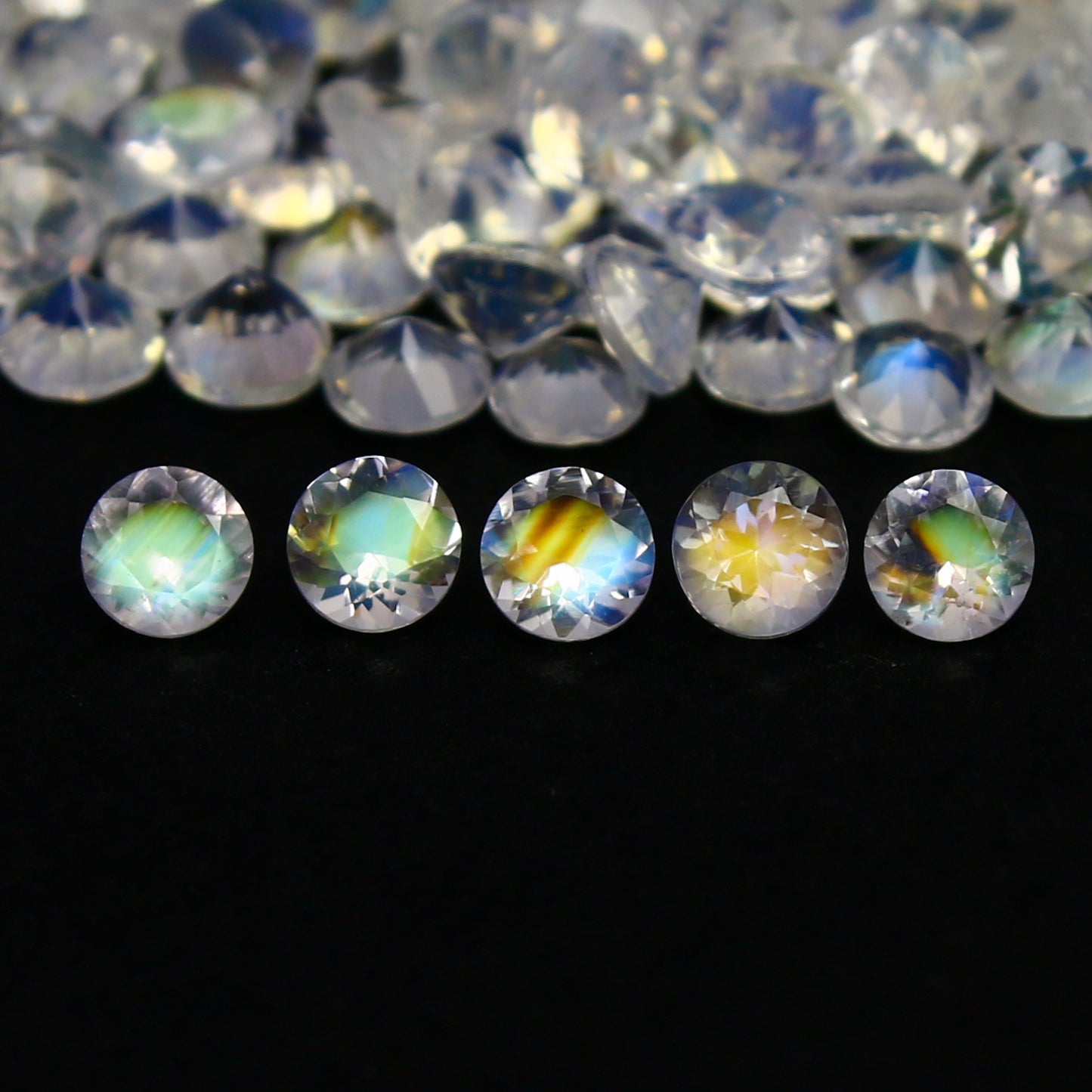 Natural Multi Fire Rainbow Moonstone Lot 3x3 MM Round Shape Faceted Gemstone Lot