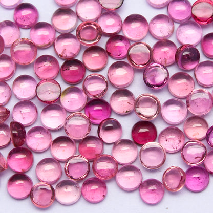 Natural Pink Tourmaline Lot 4x4 MM Round Shape Cabochon Gemstone Lot