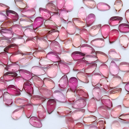 Natural Pink Tourmaline Lot 5x3 MM Pear Shape Cabochon Gemstone Lot