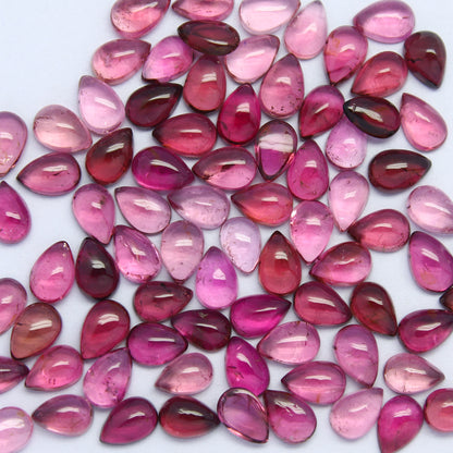 Natural Pink Tourmaline Lot 6x4 MM Pear Shape Cabochon Gemstone Lot