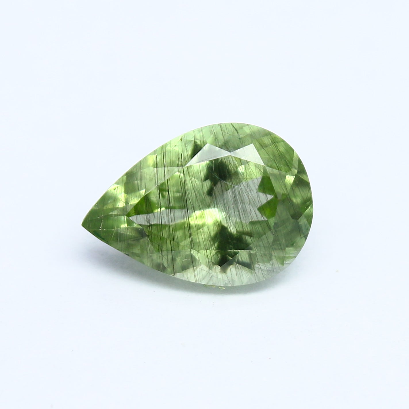 Natural Ludwigite Needles in Peridot 2.07 Carat 10x7 MM Pear Shape Faceted Rutile Peridot Gemstone