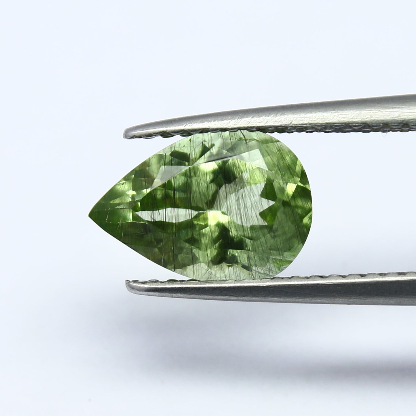 Natural Ludwigite Needles in Peridot 2.07 Carat 10x7 MM Pear Shape Faceted Rutile Peridot Gemstone