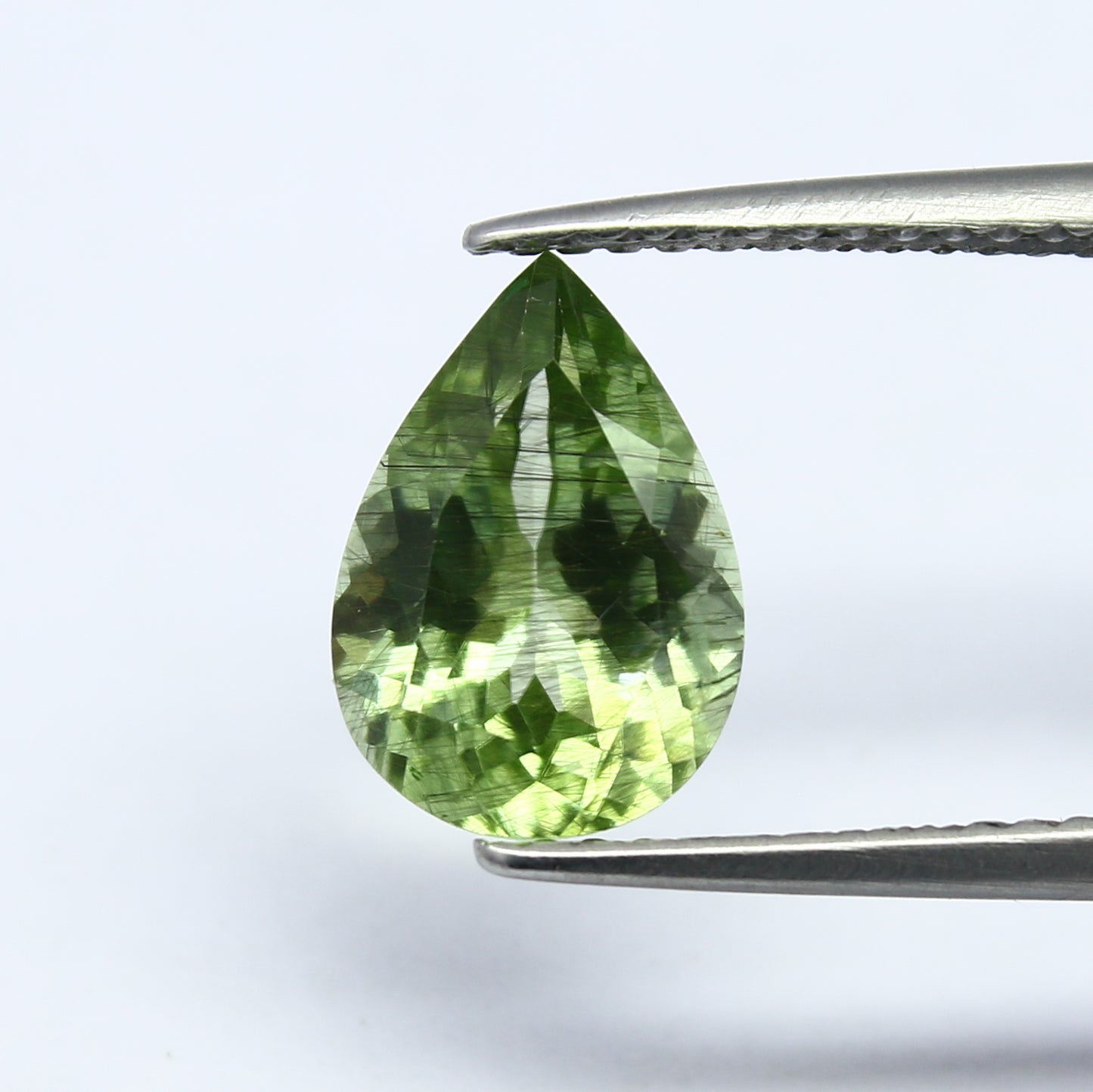 Natural Ludwigite Needles in Peridot 2.07 Carat 10x7 MM Pear Shape Faceted Rutile Peridot Gemstone