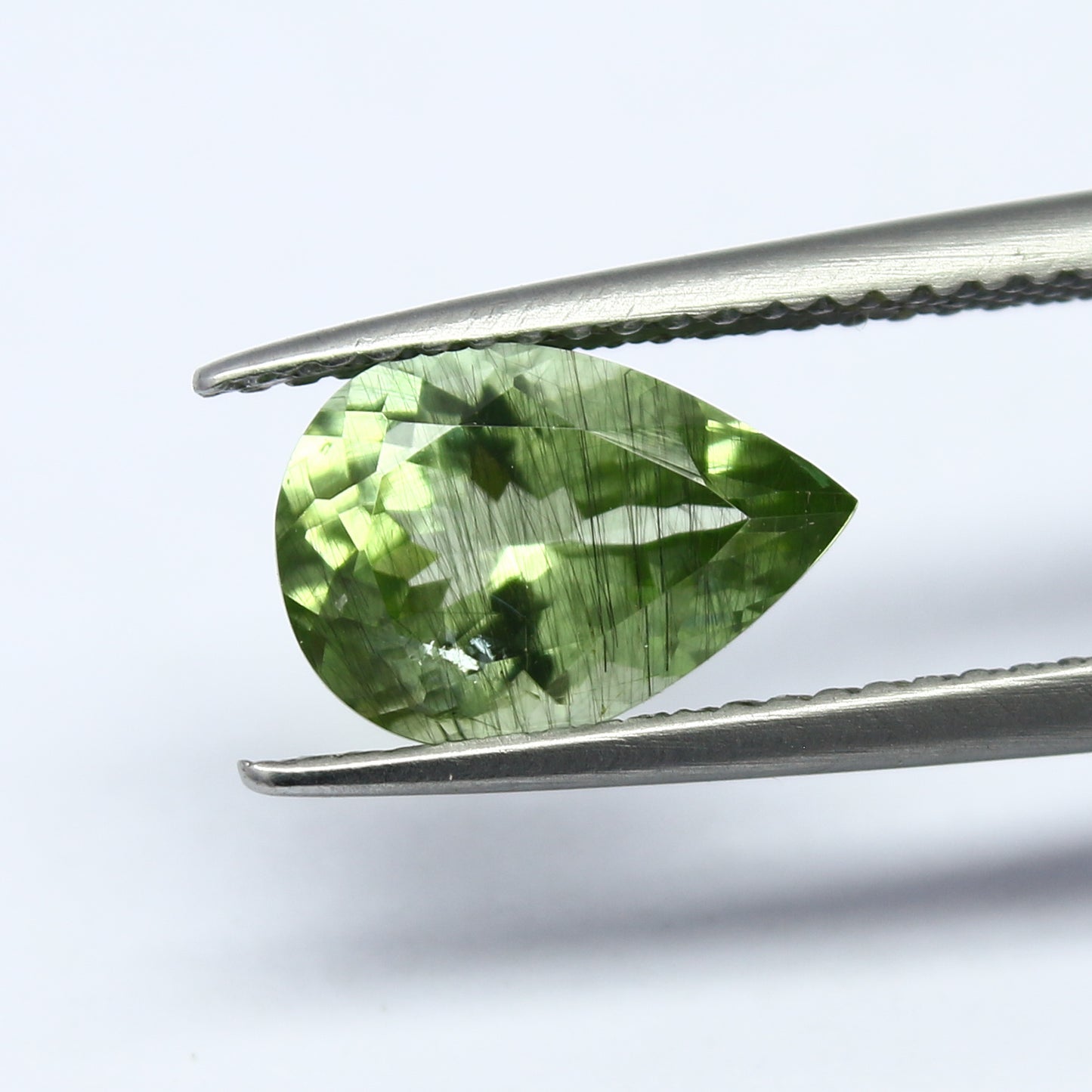 Natural Ludwigite Needles in Peridot 2.07 Carat 10x7 MM Pear Shape Faceted Rutile Peridot Gemstone