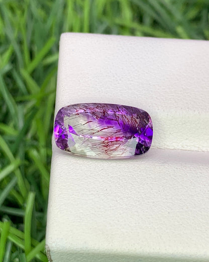 Natural Super Seven 4.19 Carat 13.5x8 MM Cushion Shape Faceted Gemstone with 7 Crystals Healing Stone Seven Chakra Melody Stone 