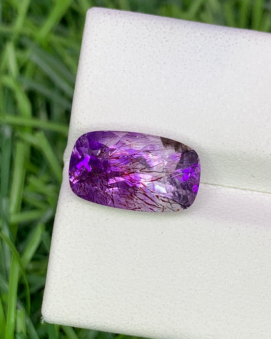 Natural Super Seven 4.19 Carat 13.5x8 MM Cushion Shape Faceted Gemstone with 7 Crystals Healing Stone Seven Chakra Melody Stone 