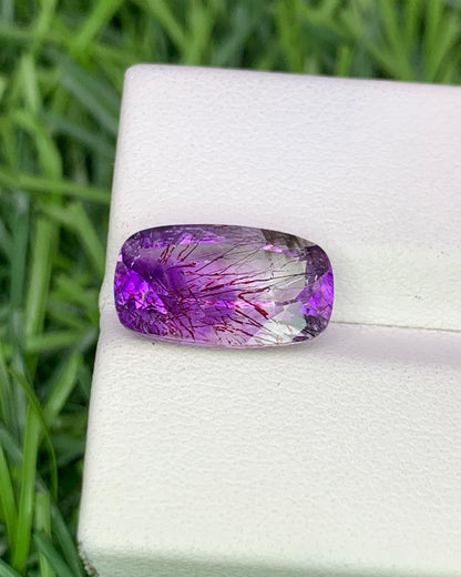 Natural Super Seven 4.19 Carat 13.5x8 MM Cushion Shape Faceted Gemstone with 7 Crystals Healing Stone Seven Chakra Melody Stone 