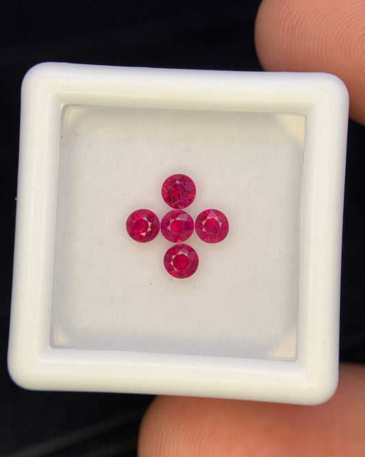 Natural Burma Ruby 0.82 Carat 3.1 to 3.3 MM Round Shape Faceted Gemstone 5 Piece Lot