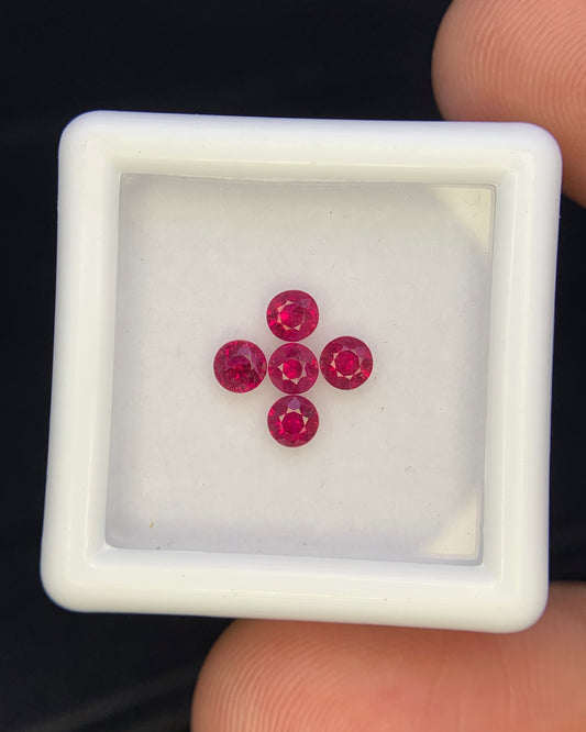 Natural Burma Ruby 0.82 Carat 3.1 to 3.3 MM Round Shape Faceted Gemstone 5 Piece Lot