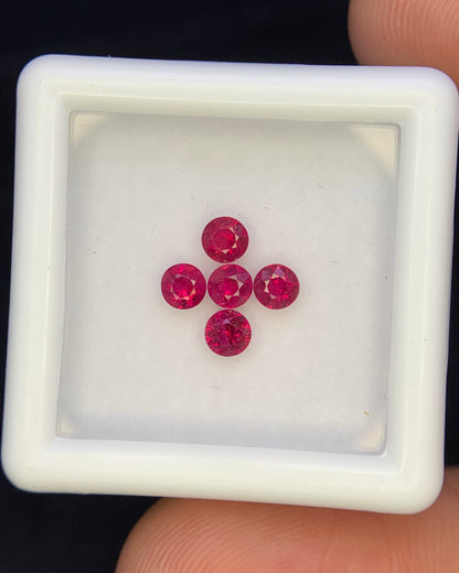 Natural Burma Ruby 0.82 Carat 3.1 to 3.3 MM Round Shape Faceted Gemstone 5 Piece Lot