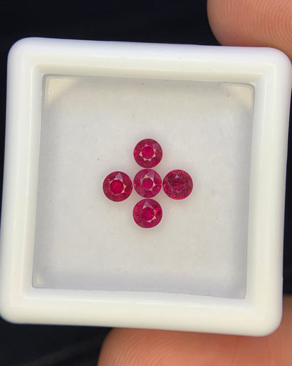 Natural Burma Ruby 0.82 Carat 3.1 to 3.3 MM Round Shape Faceted Gemstone 5 Piece Lot