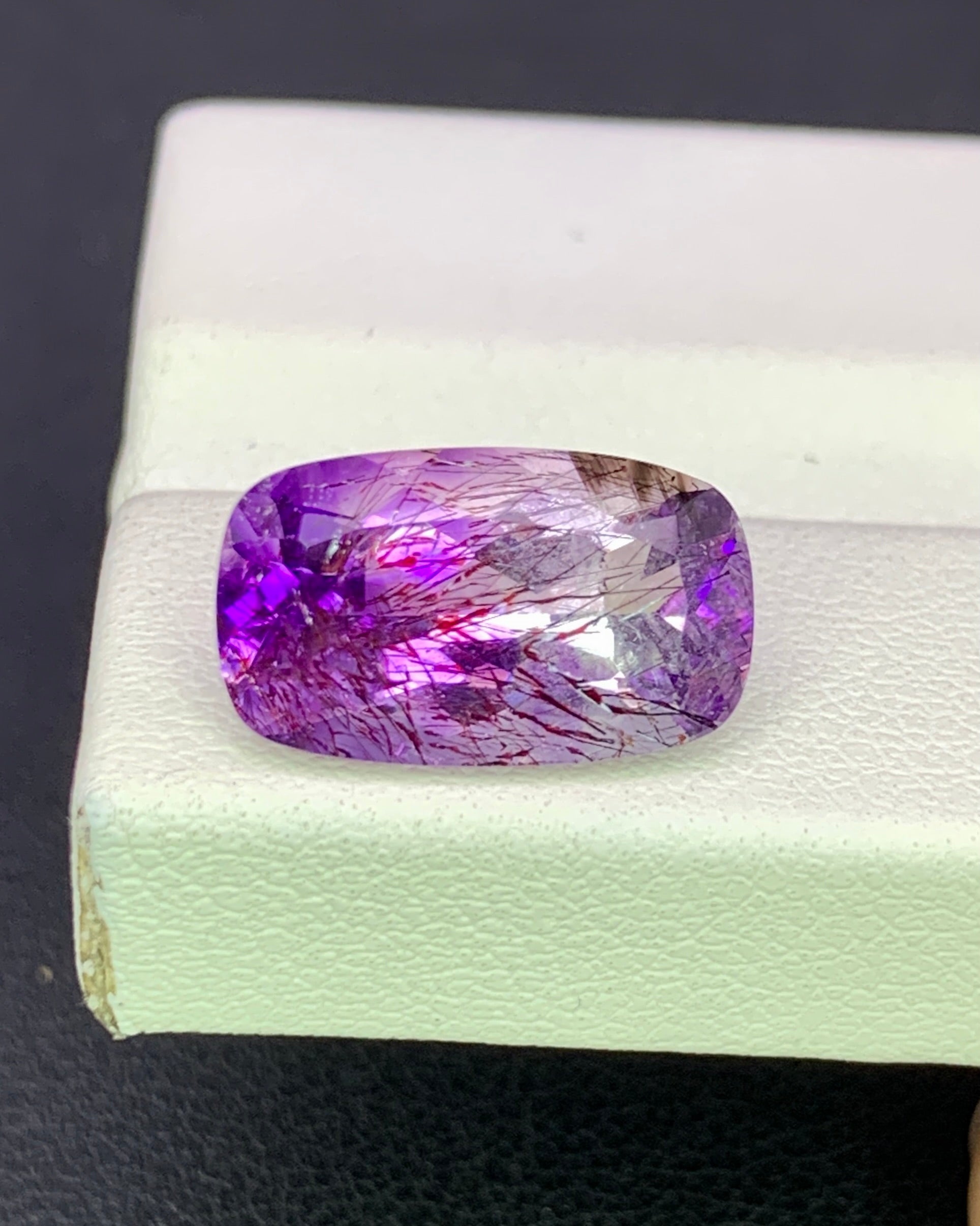 Natural Super Seven 4.19 Carat 13.5x8 MM Cushion Shape Faceted Gemstone with 7 Crystals Healing Stone Seven Chakra Melody Stone 