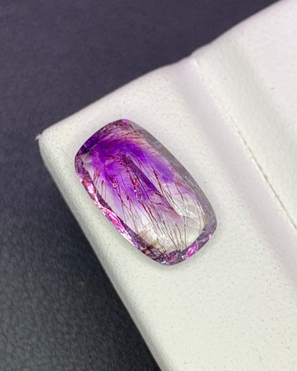 Natural Super Seven 4.19 Carat 13.5x8 MM Cushion Shape Faceted Gemstone with 7 Crystals Healing Stone Seven Chakra Melody Stone 