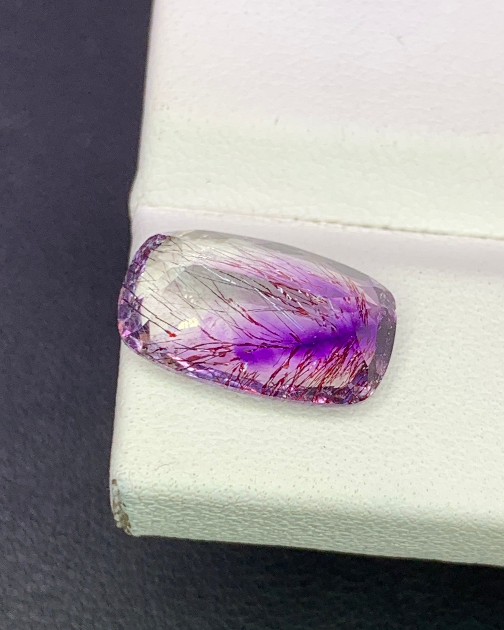 Natural Super Seven 4.19 Carat 13.5x8 MM Cushion Shape Faceted Gemstone with 7 Crystals Healing Stone Seven Chakra Melody Stone 