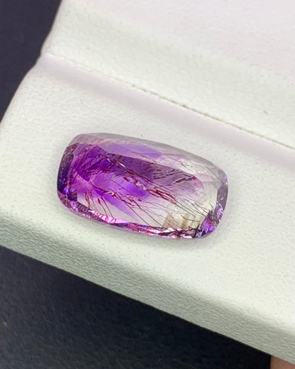 Natural Super Seven 4.19 Carat 13.5x8 MM Cushion Shape Faceted Gemstone with 7 Crystals Healing Stone Seven Chakra Melody Stone 