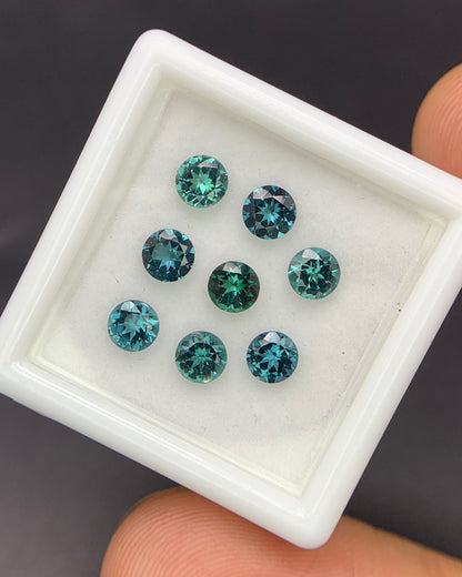 Natural Indicolite Tourmaline Lot 2.02 Carat 4x4 MM Round Shape Faceted Gemstone 8 Piece Lot