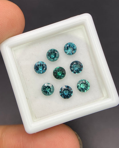 Natural Indicolite Tourmaline Lot 2.02 Carat 4x4 MM Round Shape Faceted Gemstone 8 Piece Lot