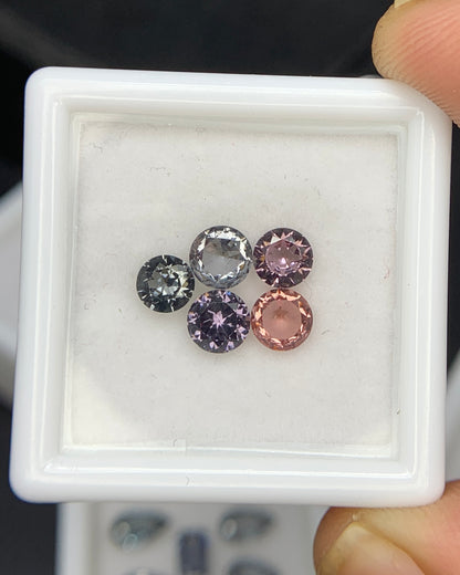 Natural Multi Color Spinel 1.67 Carat Mix Sze Round Shape Faceted Gemstone 5 Piece Lot 