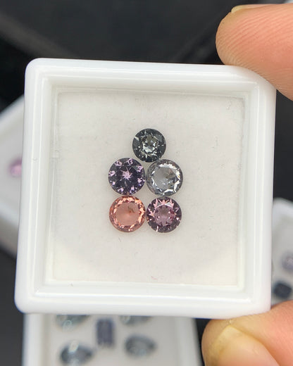 Natural Multi Color Spinel 1.67 Carat Mix Sze Round Shape Faceted Gemstone 5 Piece Lot 