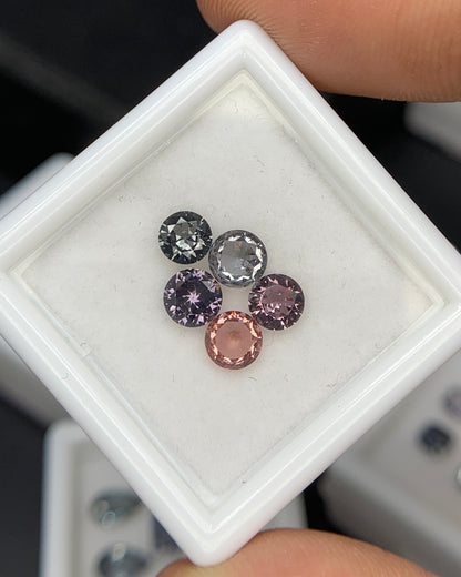 Natural Multi Color Spinel 1.67 Carat Mix Sze Round Shape Faceted Gemstone 5 Piece Lot