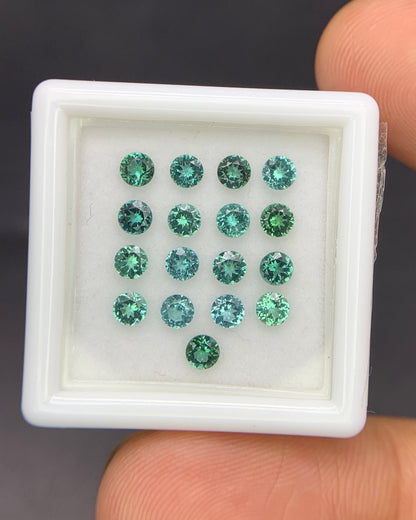 Natural Indicolite Tourmaline 1.74 Carat 3x3 MM Round Shape Faceted Gemstone 17 Piece Lot