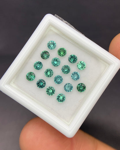 Natural Indicolite Tourmaline 1.74 Carat 3x3 MM Round Shape Faceted Gemstone 17 Piece Lot