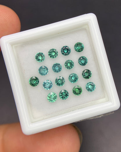 Natural Indicolite Tourmaline 1.74 Carat 3x3 MM Round Shape Faceted Gemstone 17 Piece Lot