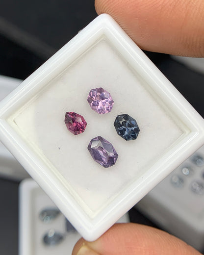 Natural Multi Color Spinel 1.72 Carat Mix Sze Fancy Shape Faceted Gemstone 4 Piece Lot 