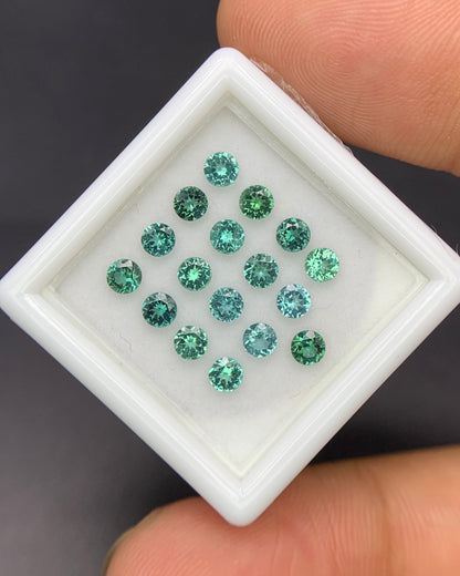 Natural Indicolite Tourmaline 1.74 Carat 3x3 MM Round Shape Faceted Gemstone 17 Piece Lot