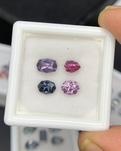 Natural Multi Color Spinel 1.72 Carat Mix Sze Fancy Shape Faceted Gemstone 4 Piece Lot 