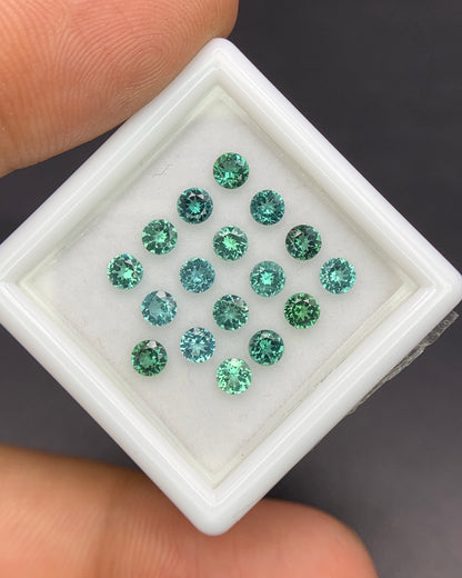 Natural Indicolite Tourmaline 1.74 Carat 3x3 MM Round Shape Faceted Gemstone 17 Piece Lot