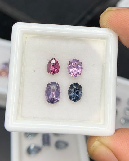 Natural Multi Color Spinel 1.72 Carat Mix Sze Fancy Shape Faceted Gemstone 4 Piece Lot 