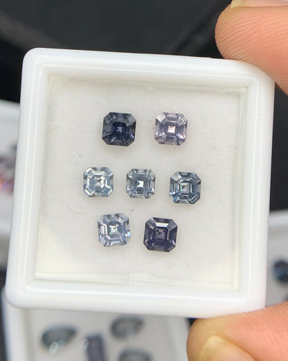 Natural Multi Color Spinel 1.89 Carat Mix Sze Asscher Cut Faceted Gemstone 7 Piece Lot 